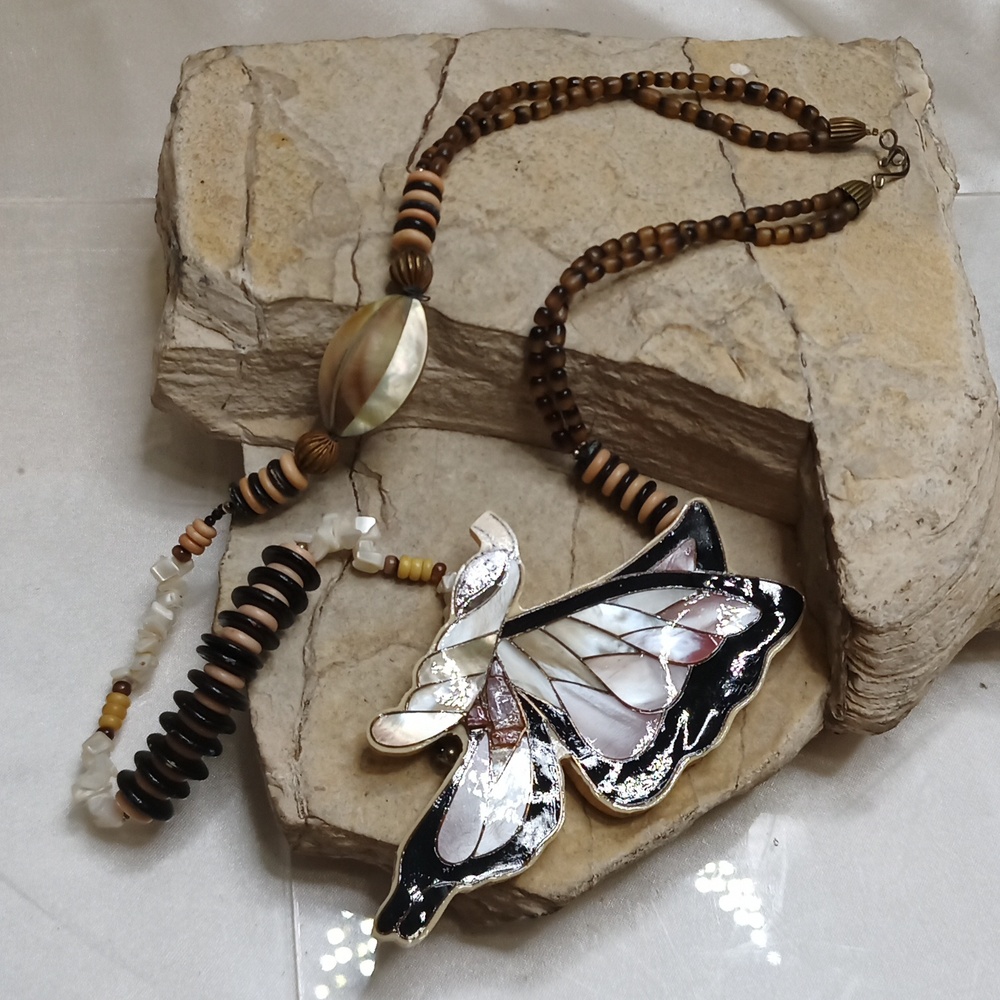 Handcrafted butterfly necklace abalone shell